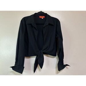 Krazy Larry women's Tie Front Crop Top with Long Sleeves and Wing Cuffs, Size M
